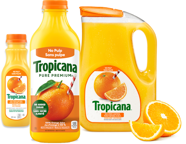 Oranges cut by half with Tropicana's logo